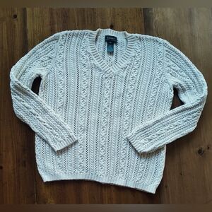 Lauren Ralph Lauren Women's Cream Cable Knit Crochet Fisherman Sweater | Medium